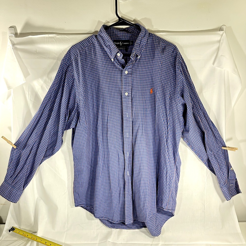Ralph Lauren Men's Classic Fit Button-Down Short Sleeve Blue Orange‎ Pony